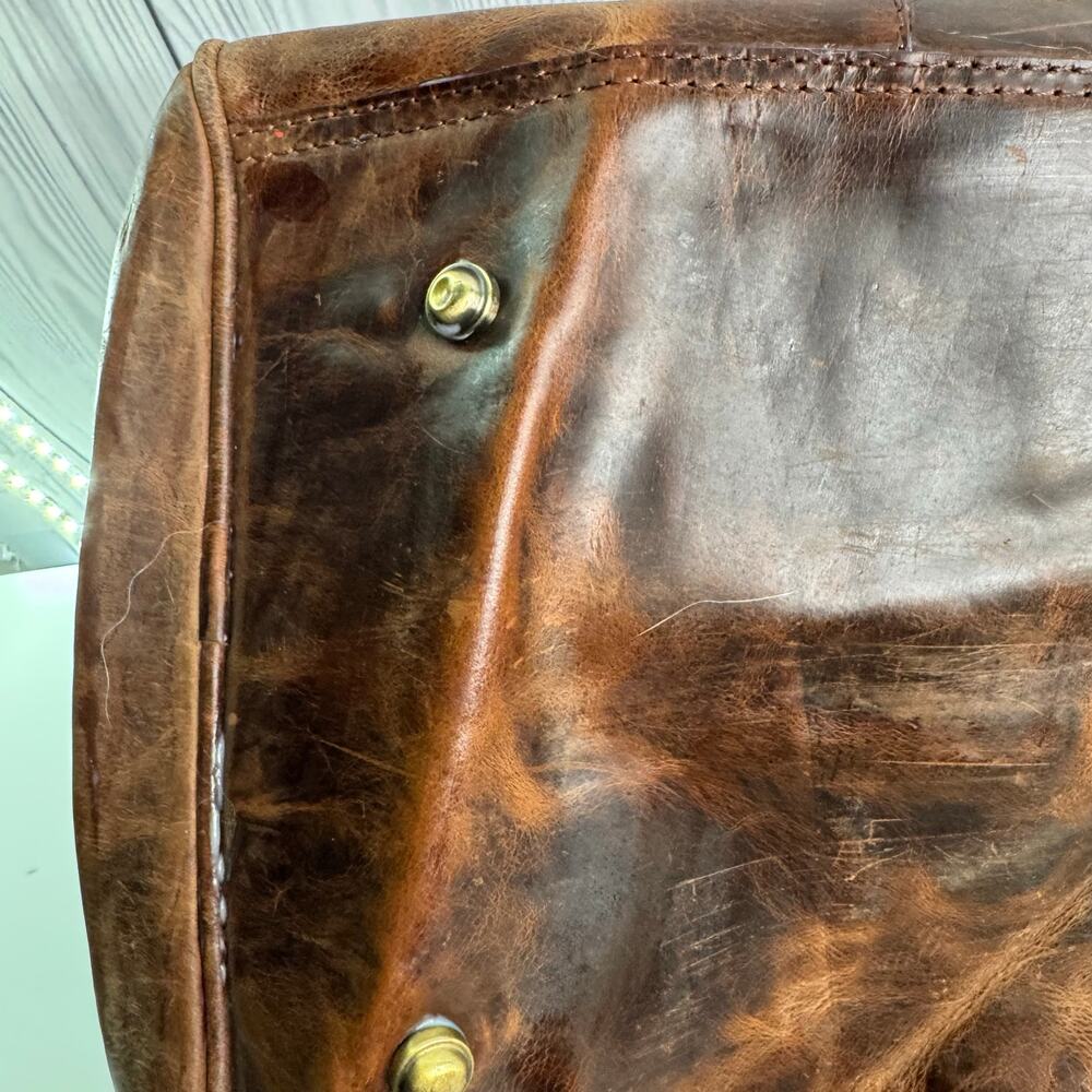 Vintage 90’s Brown Leather Weekender Duffle Patchwork Bag 20”x10”x10” Logo/Name - Picture 11 of 13